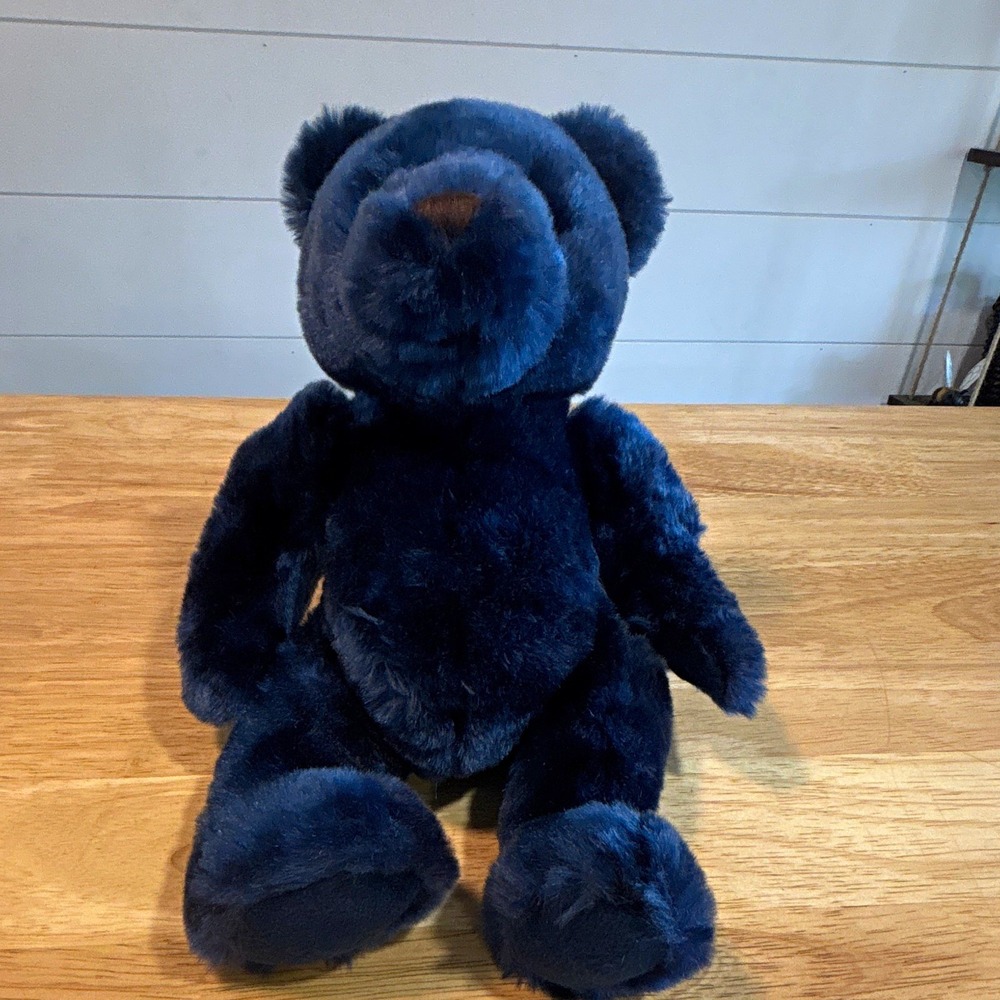 Blue 11in Plush Teddy Bear Bean-Filled Stuffed Animal w/ Tags, Black Eyes
